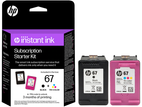 HP Instant Ink 67 Black and 67 Tri-color Subscription Starter Kit
